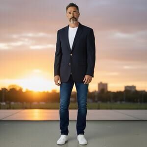 Jos A Bank Men's 43L Navy Blue Gold Buttons Wool Blazer Sport Coat Jacket